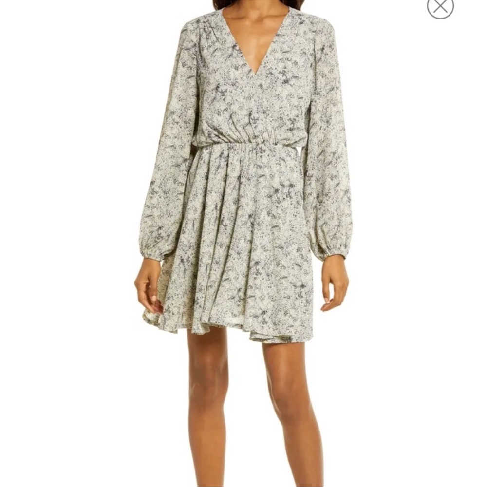 Floret Studios Abstract Print Long Sleeve Surplice Dress Size M
